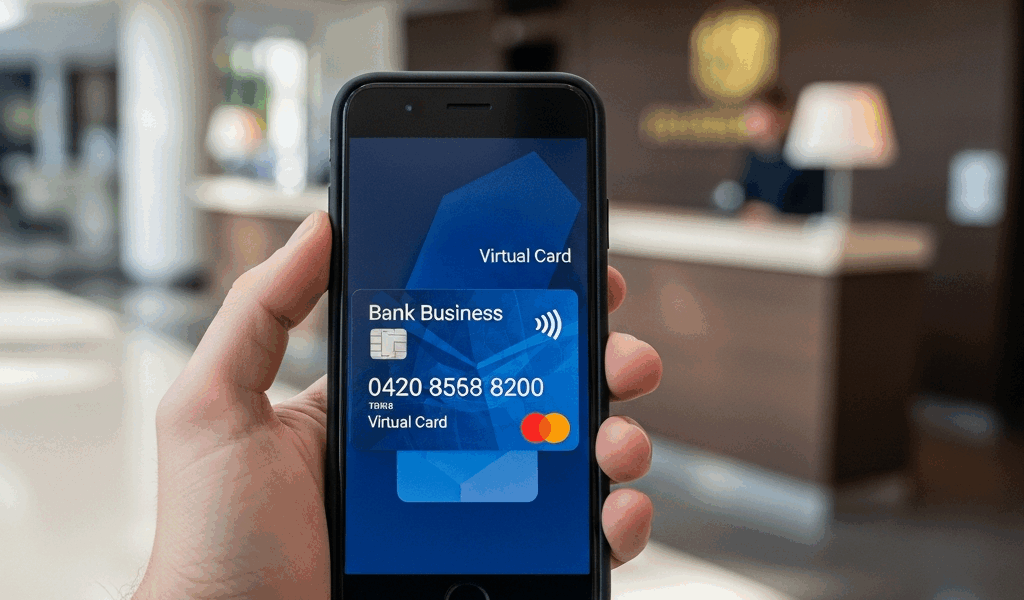 virtual payment card on smartphone for business travel expenses