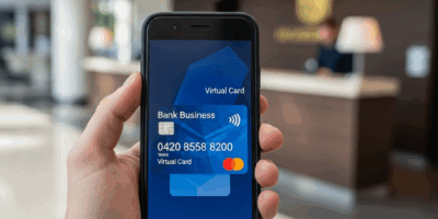 virtual payment card on smartphone for business travel expenses