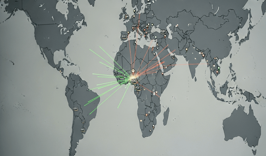 world map showing AWS region locations with latency indicators
