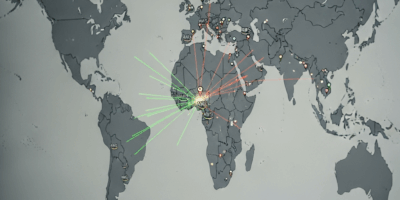 world map showing AWS region locations with latency indicators